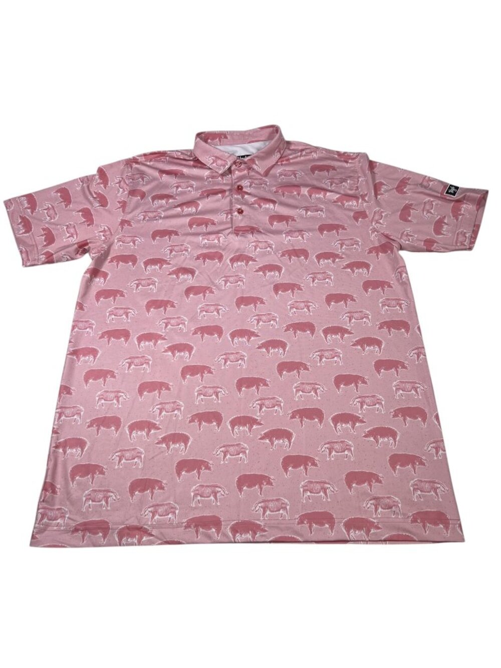 Waggle Mens Pink Hog Heaven Pig Print Polo Shirt Size XL Performance Golf